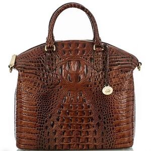 Brahmin Brown Pecan Crocodile Embossed Satchel with Gold Hardware